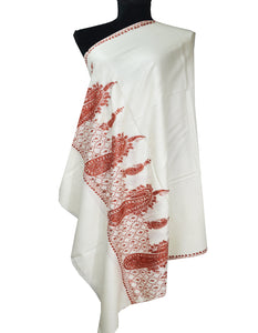 white embroidery wool shawl 0145
