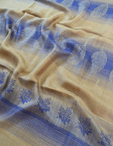 blue and natural wool shawl 0215