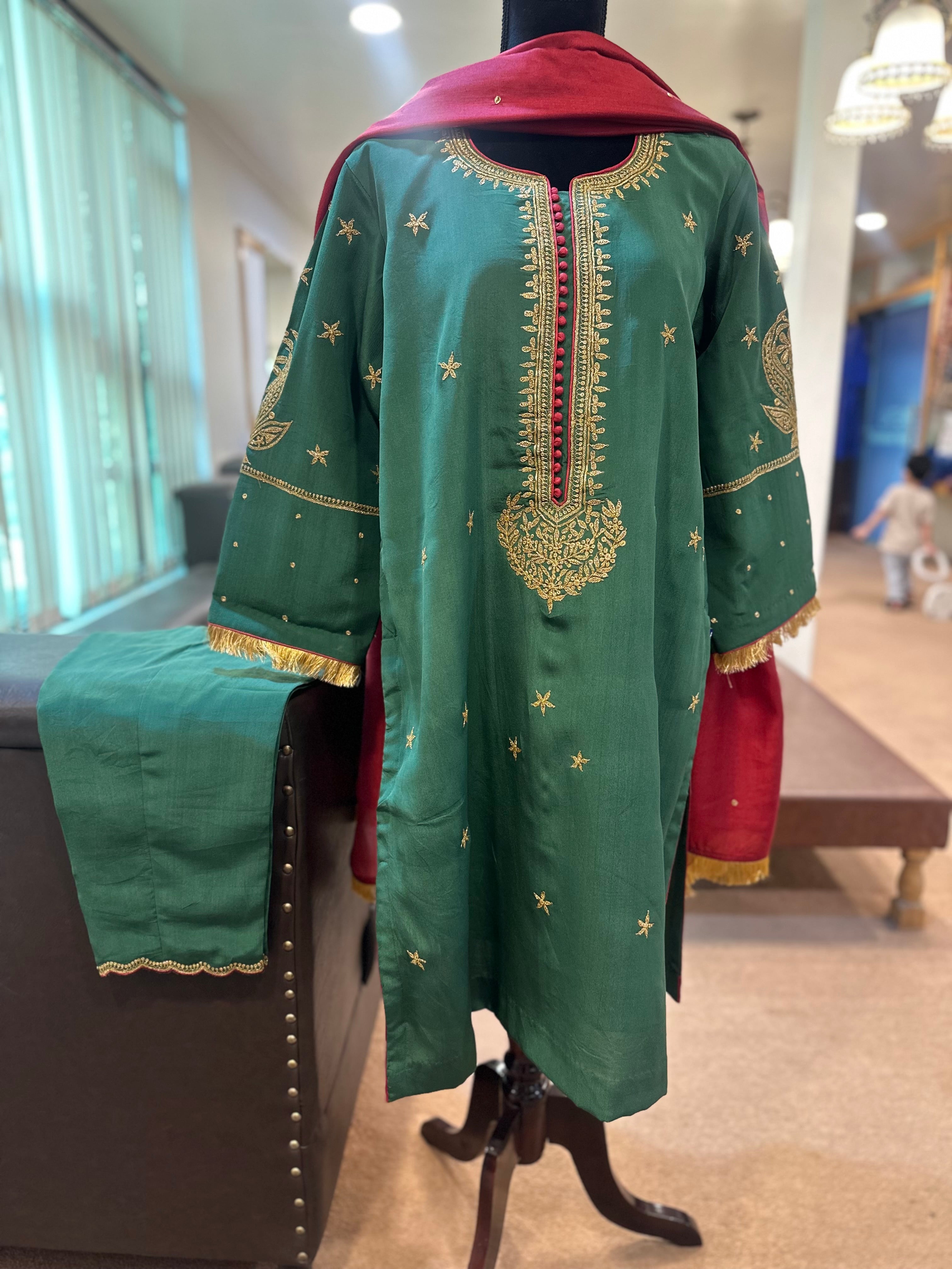 Pure crepe green 3 pc
