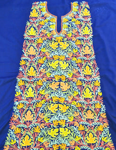 Unstitched  blue aari work fabric AU003