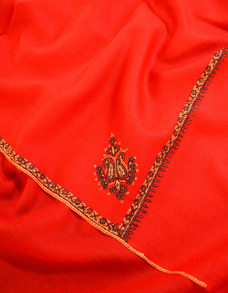 red embroidery wool shawl 0003