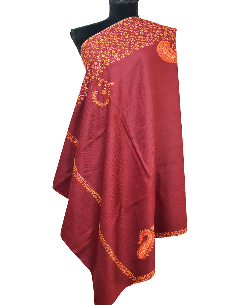 maroon embroidery wool shawl 0011