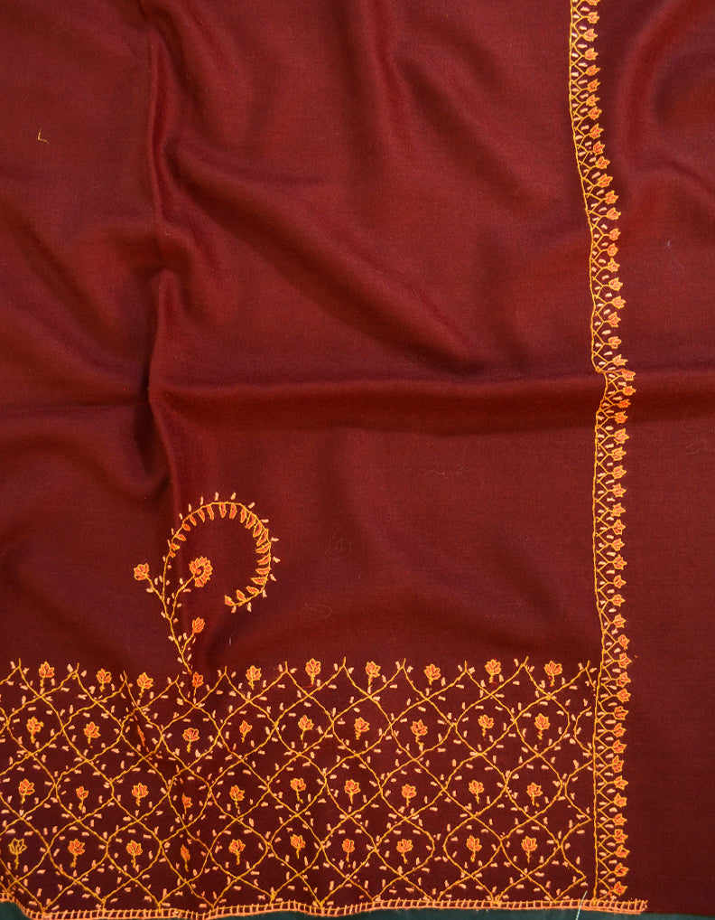 maroon embroidery wool shawl 0011