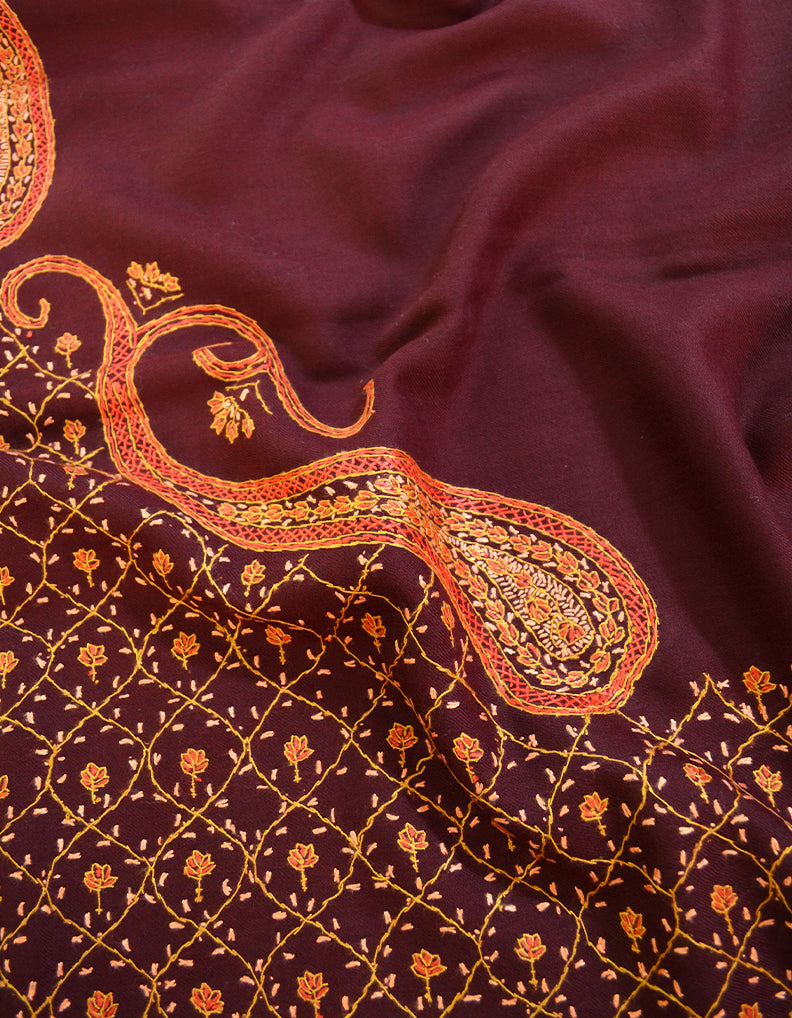maroon embroidery wool shawl 0011