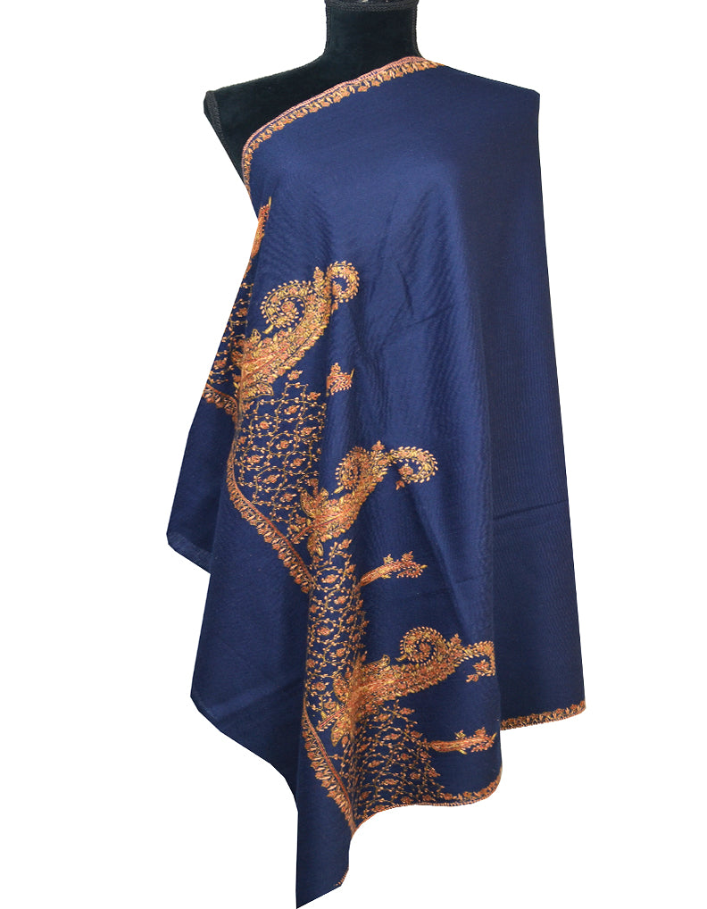 navy blue embroidery wool shawl 0012