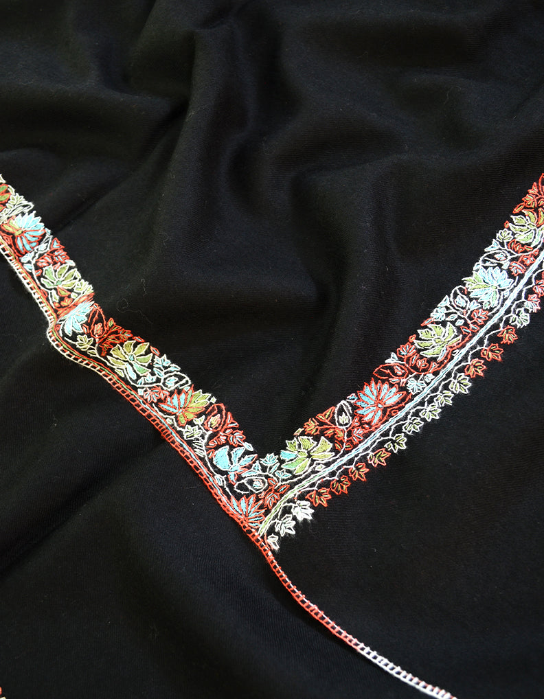 black embroidery wool shawl 0014