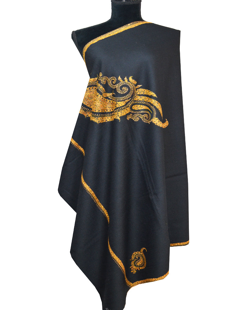 black embroidery wool shawl 0015