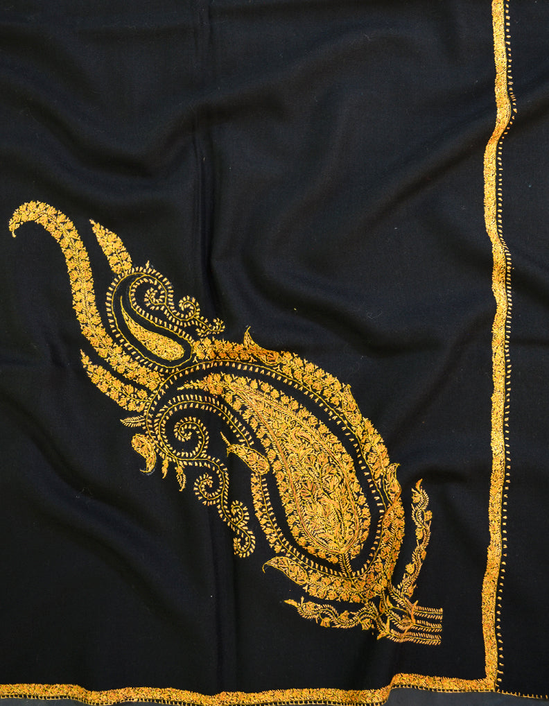 black embroidery wool shawl 0015