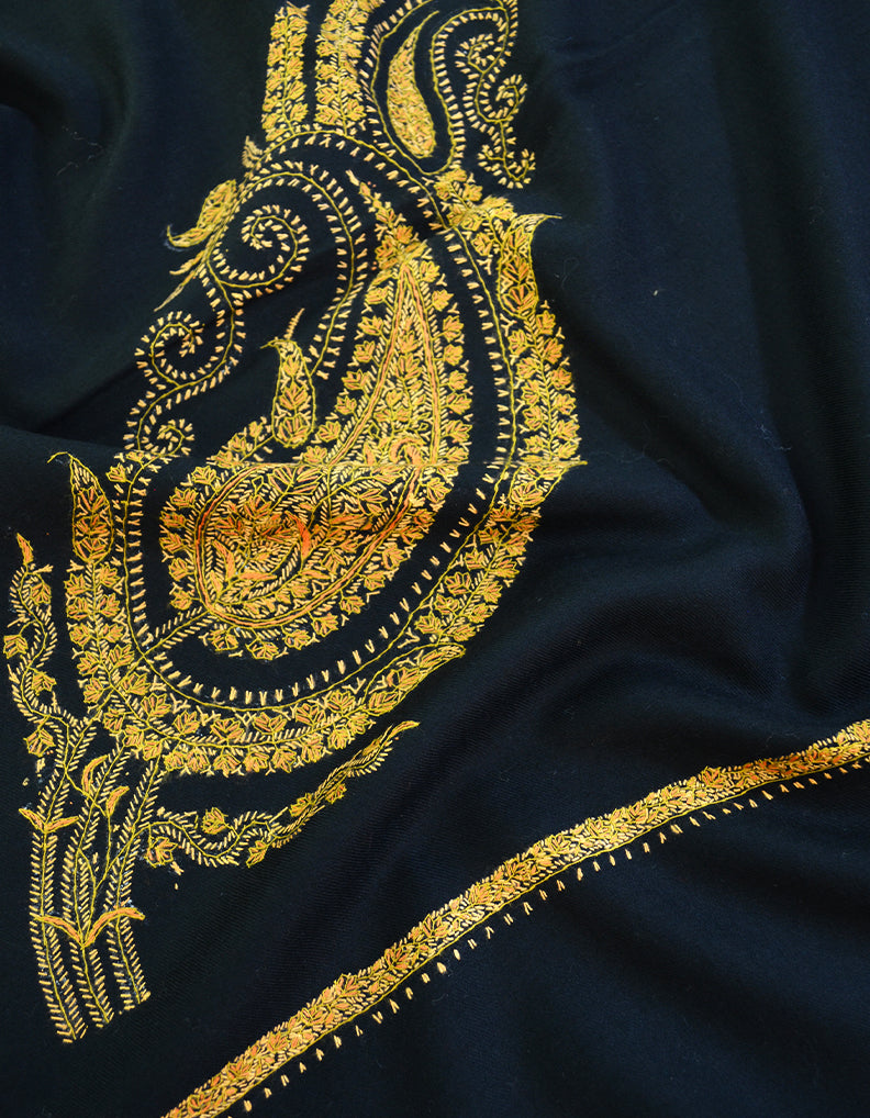 black embroidery wool shawl 0015