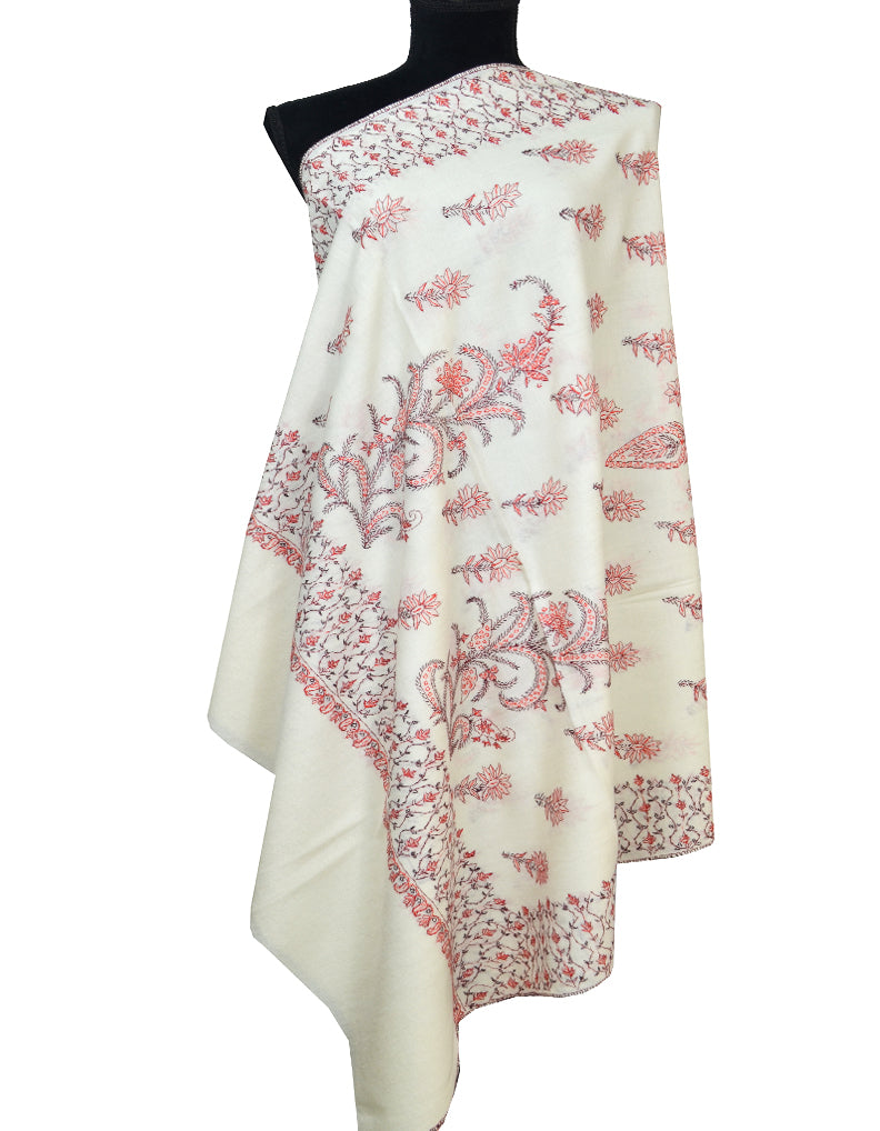 white embroidery wool shawl 0017