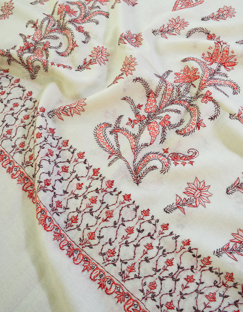 white embroidery wool shawl 0017