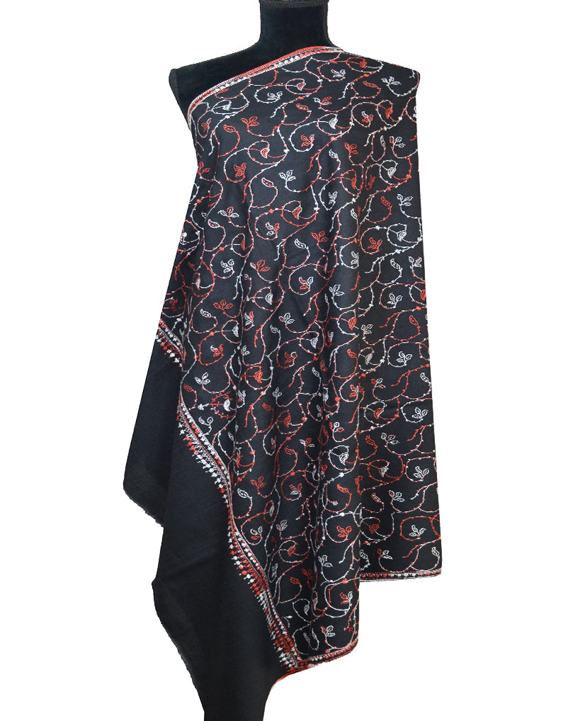 black embroidery wool shawl 0019