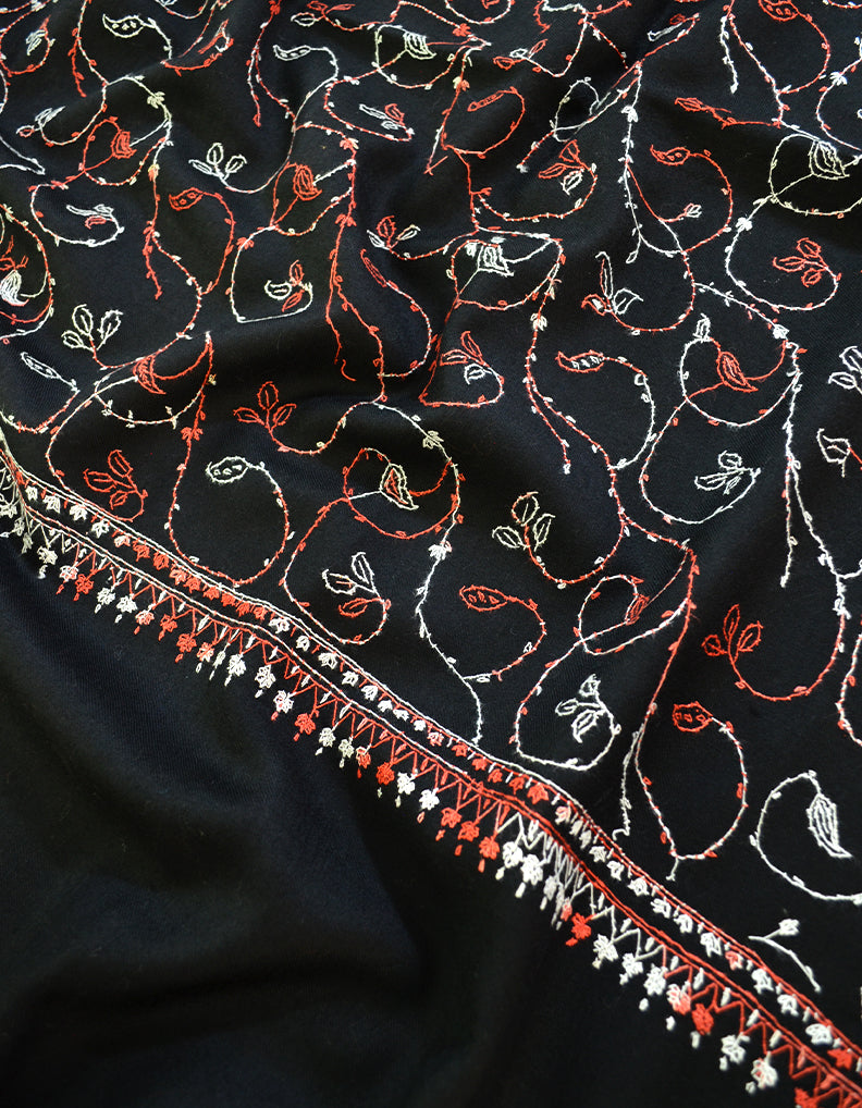 black embroidery wool shawl 0019