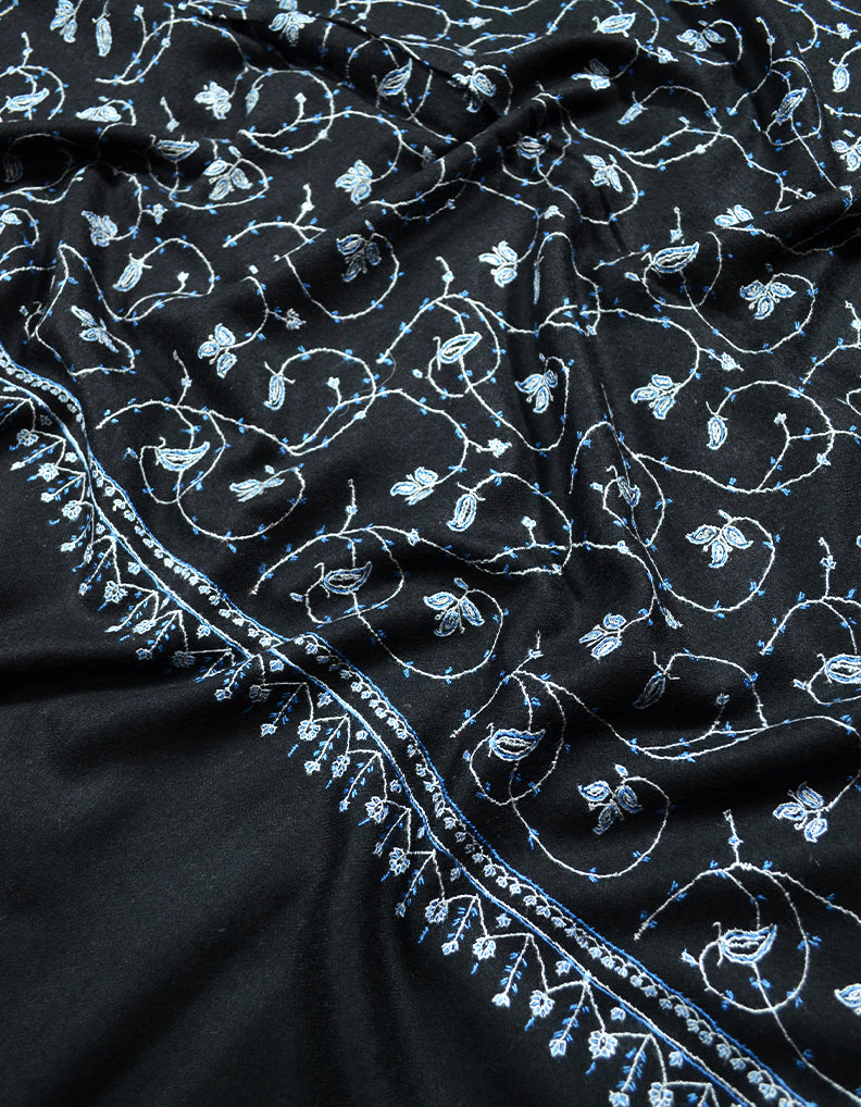 black embroidery wool shawl 0030