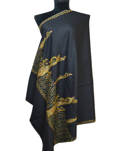 black embroidery wool shawl 0031