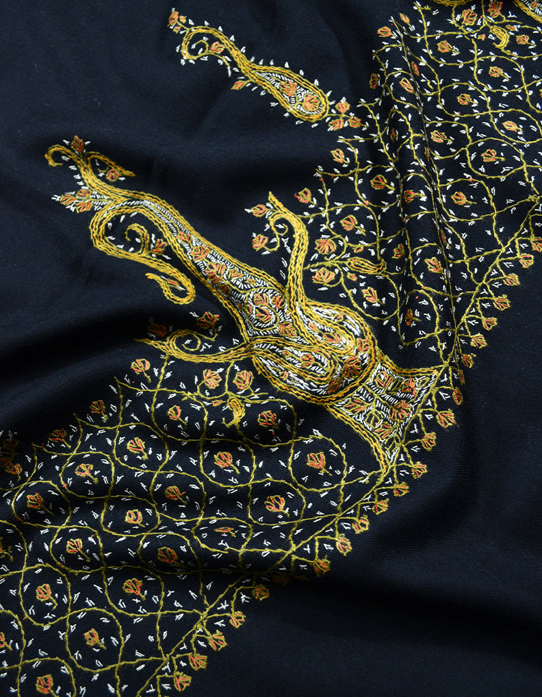 black embroidery wool shawl 0031
