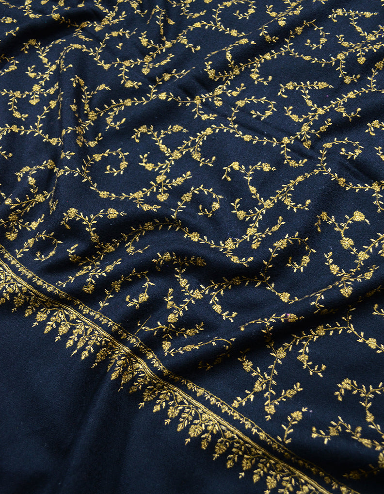 black embroidery wool shawl 0034