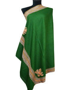 green embroidery wool shawl 0038
