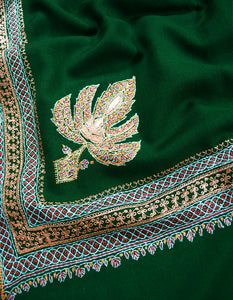 green embroidery wool shawl 0038