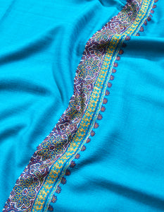 blue embroidery wool shawl 0040
