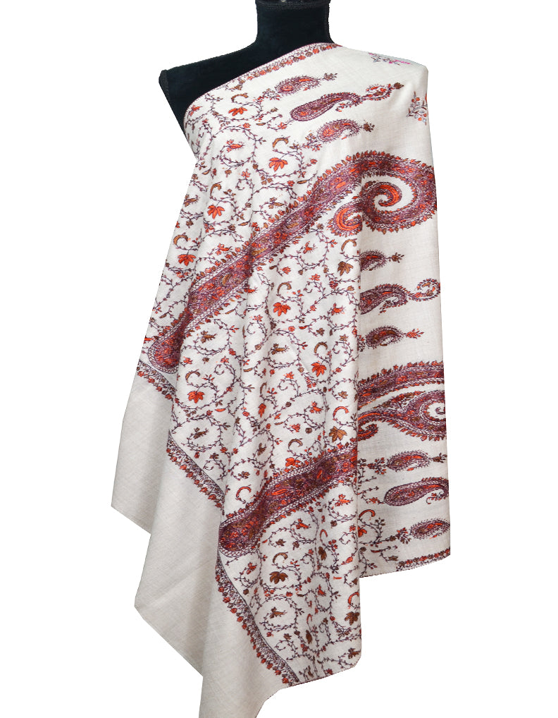 white embroidery wool shawl 0049