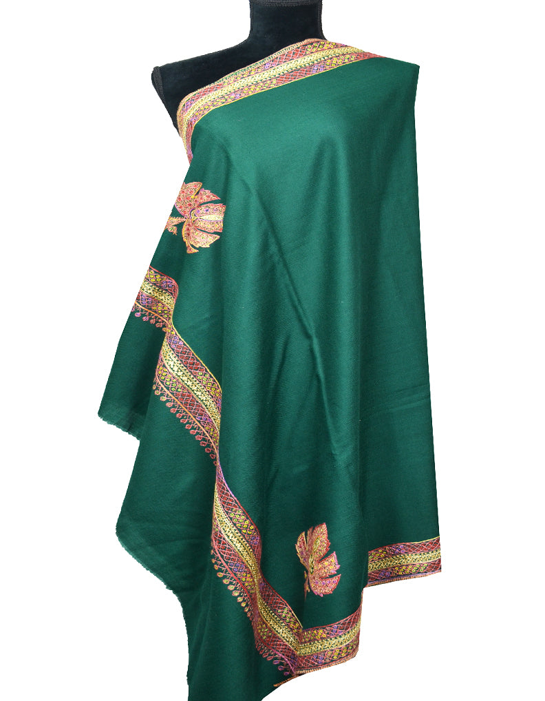 dark green embroidery wool shawl 0056