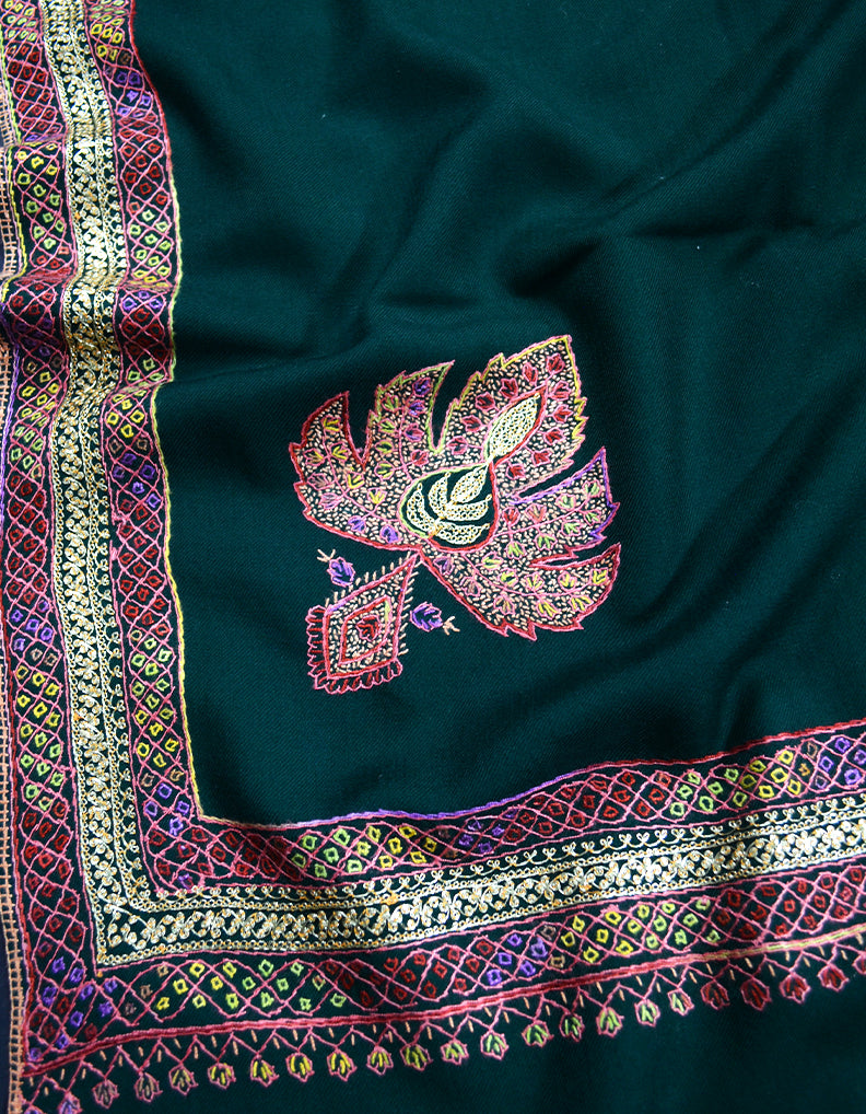 dark green embroidery wool shawl 0056