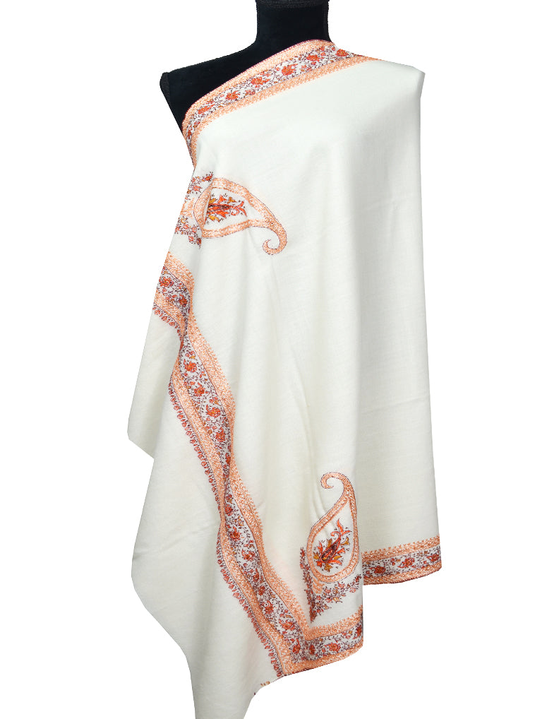 white embroidery wool shawl 0057