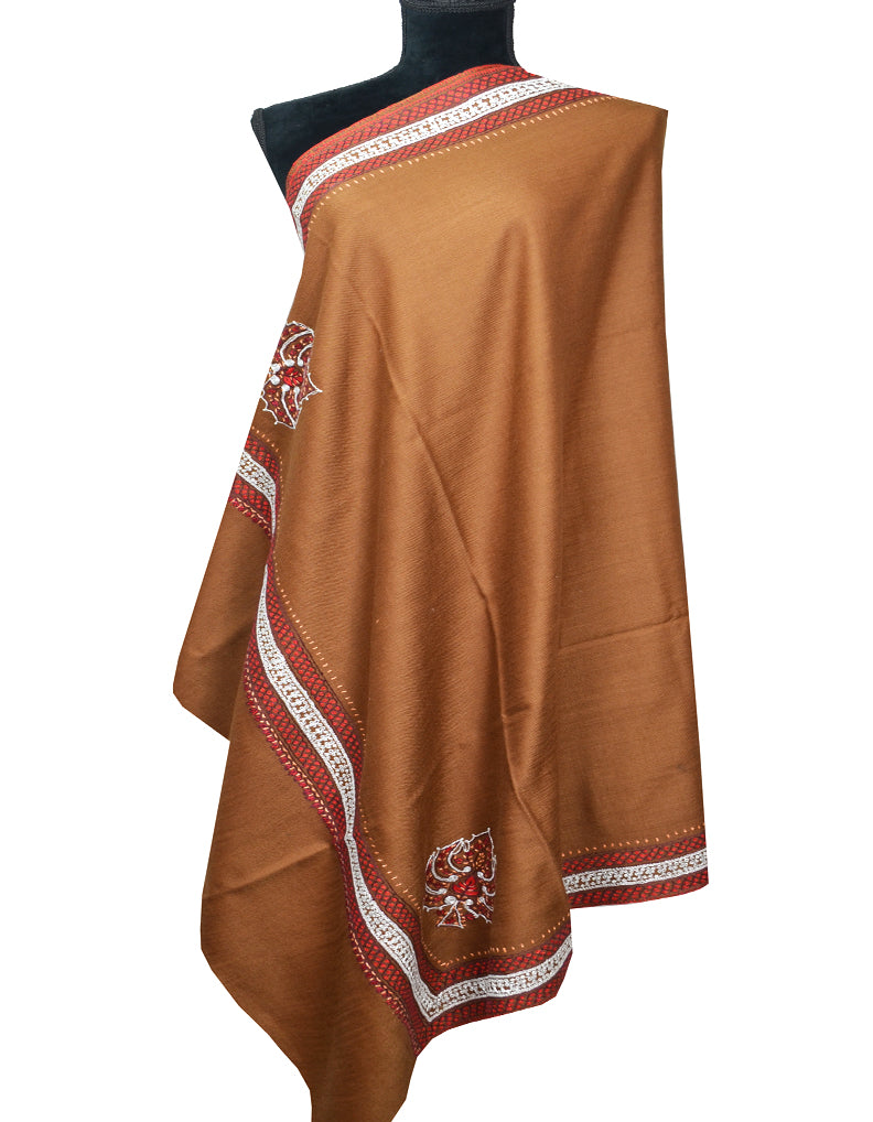 brown embroidery wool shawl 0058