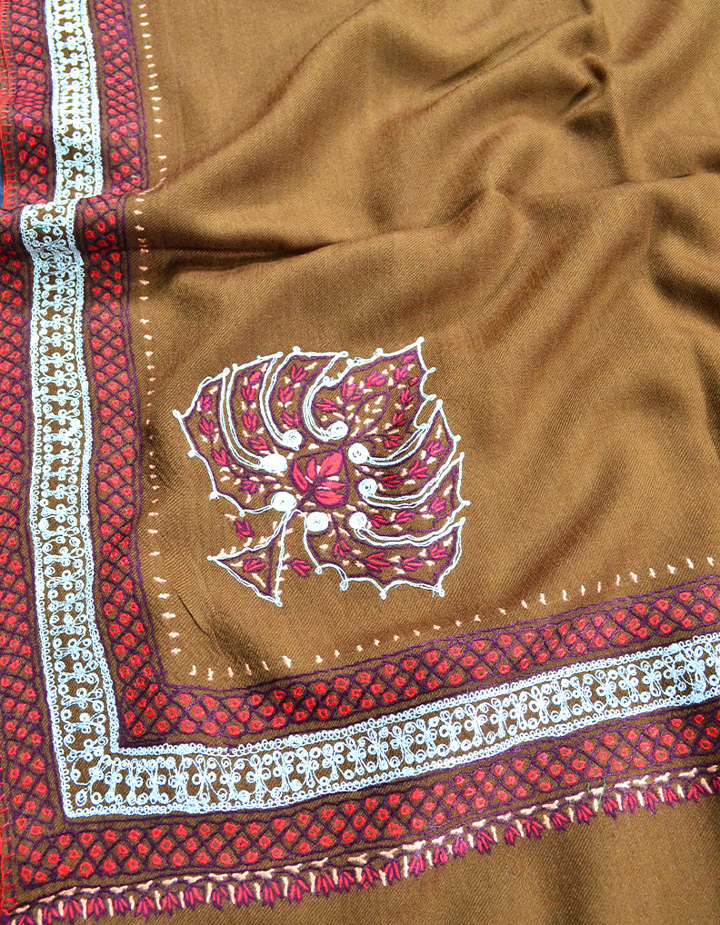 brown embroidery wool shawl 0058