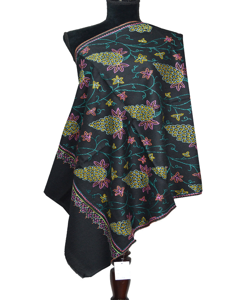 black embroidery wool stole 0062