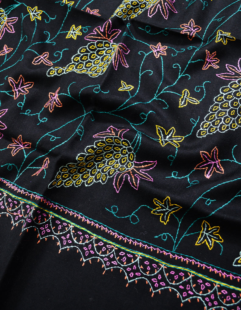 black embroidery wool stole 0062
