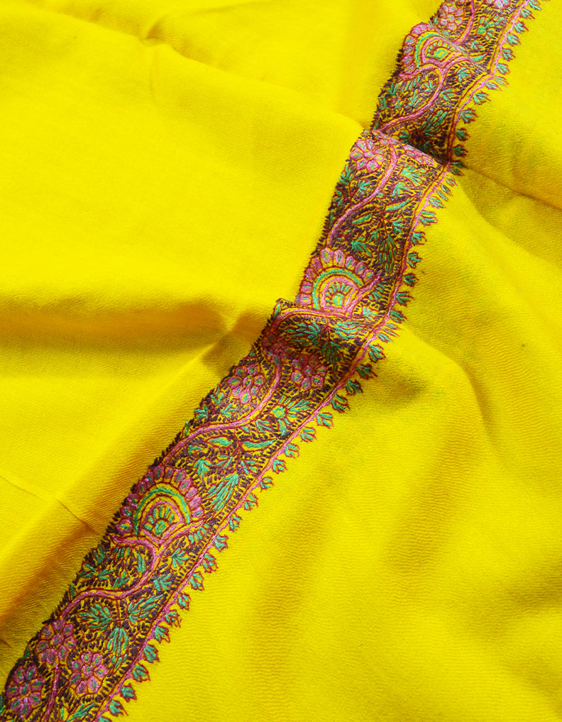 yellow embroidery wool stole 0065