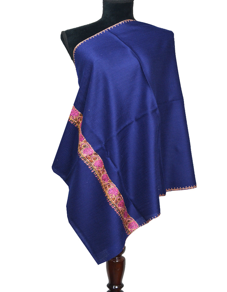 blue embroidery wool stole 0066