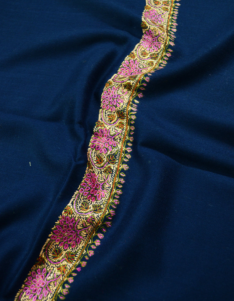 blue embroidery wool stole 0066