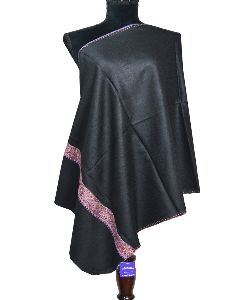 black embroidery wool stole 0069