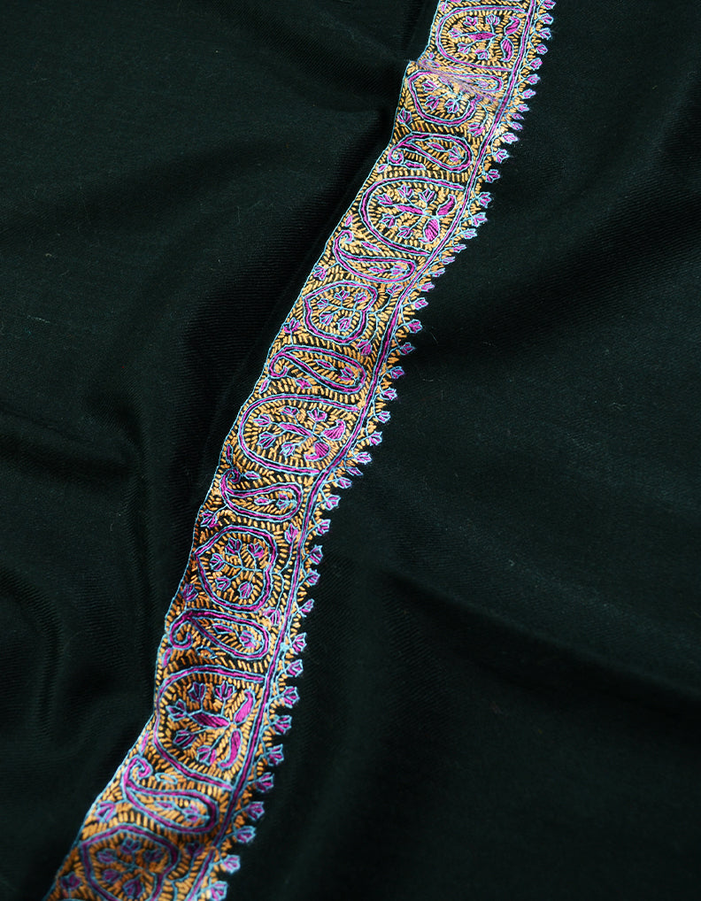 black embroidery wool stole 0069