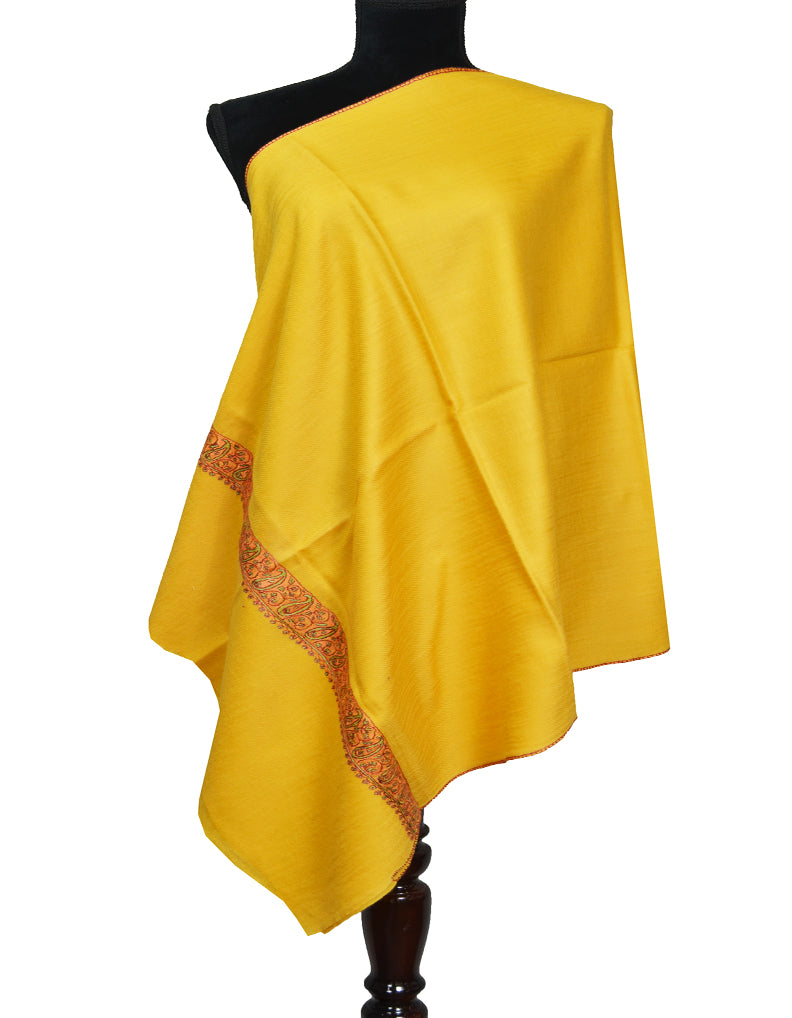 mustard embroidery wool stole 0070