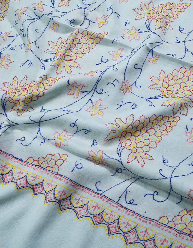 Lavender embroidery wool stole 0074