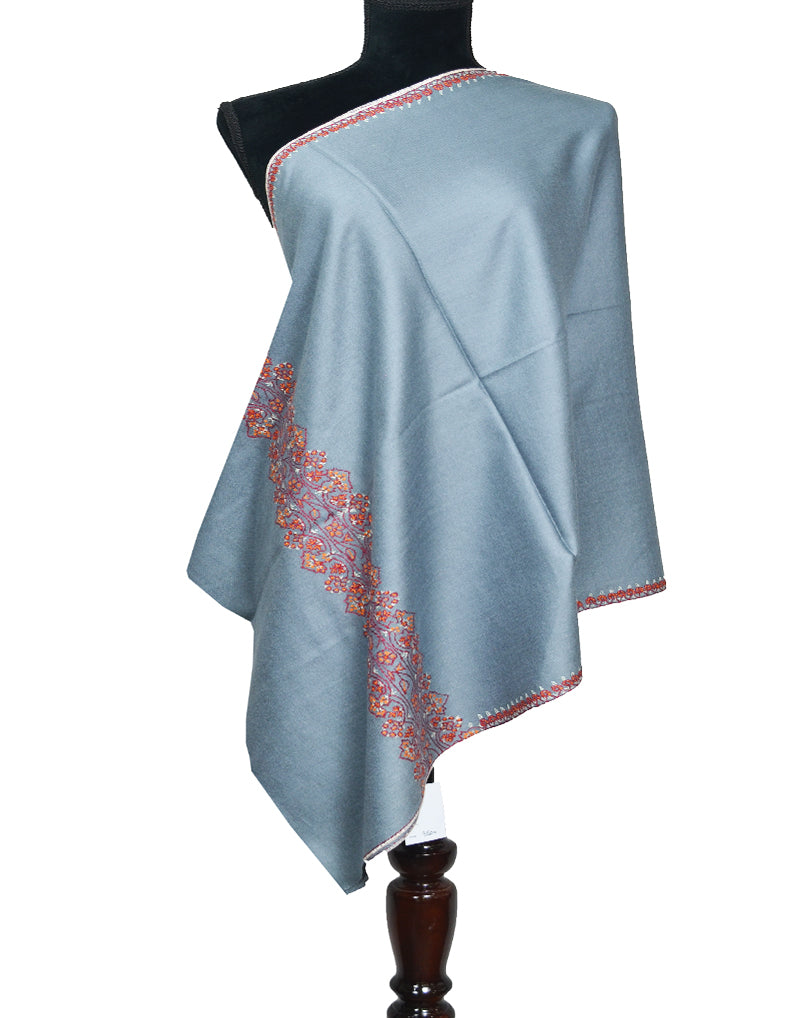 dark grey embroidery wool stole 0075