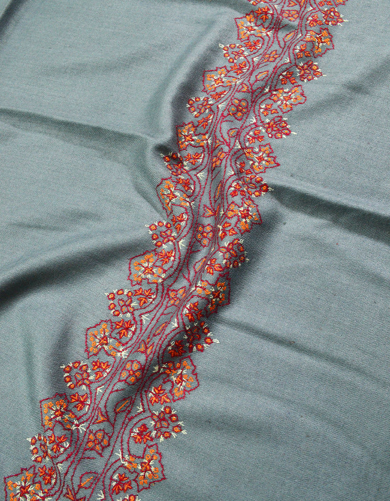 dark grey embroidery wool stole 0075