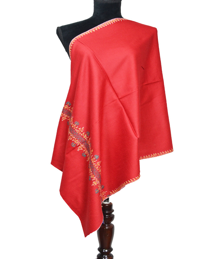 maroon embroidery wool stole 0076
