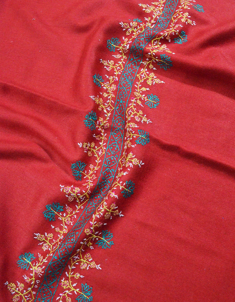 maroon embroidery wool stole 0076