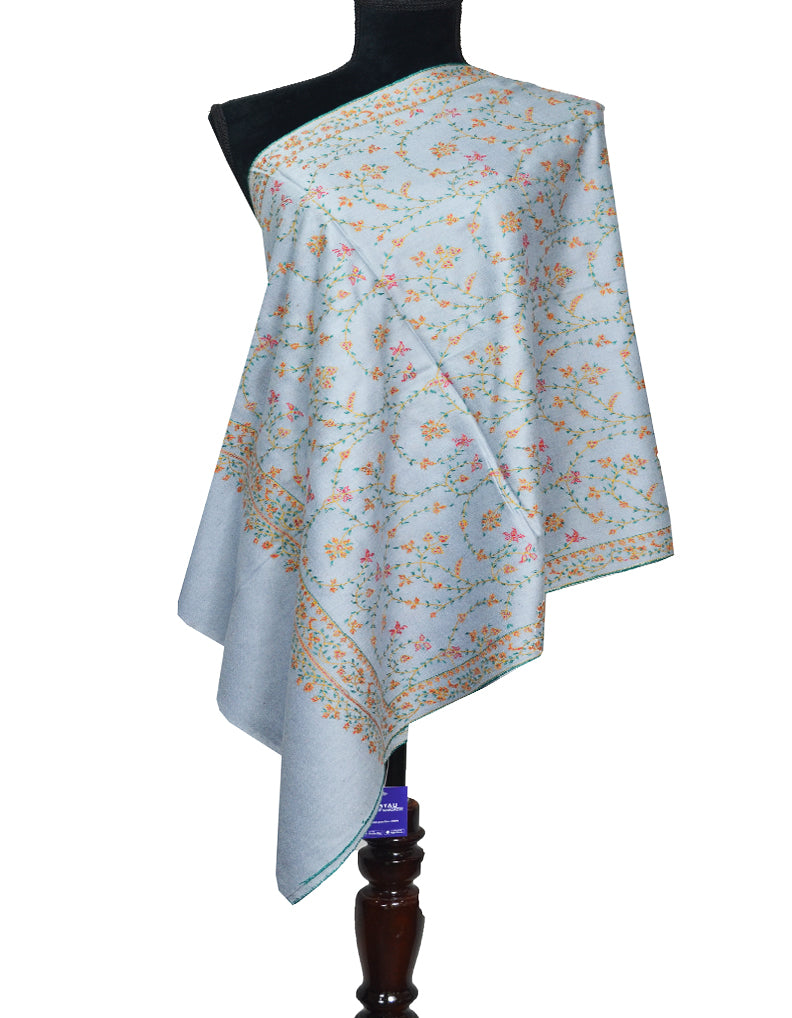 grey embroidery wool stole 0078