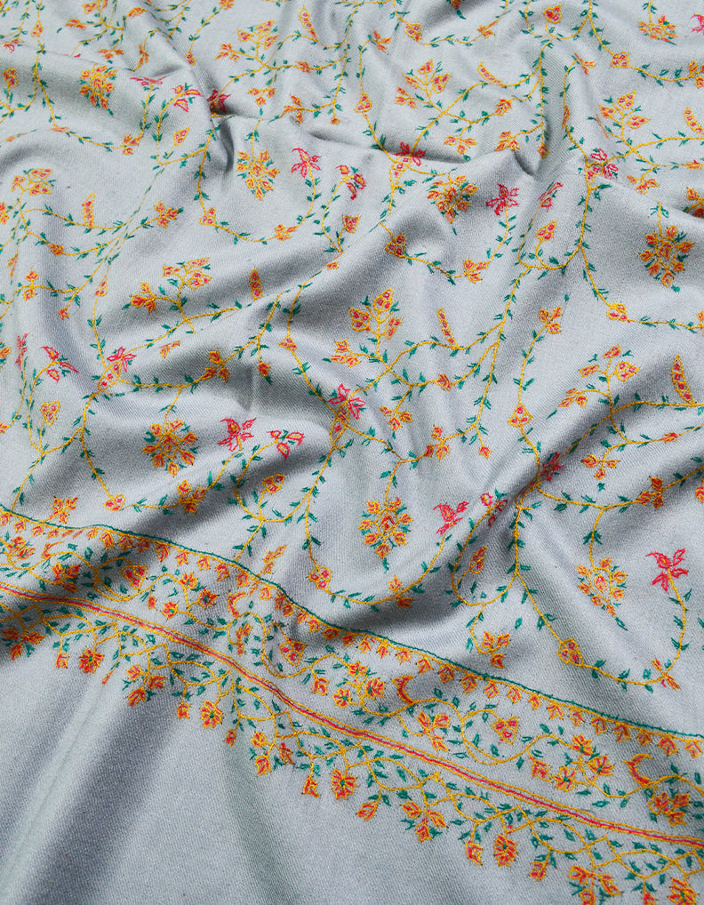 grey embroidery wool stole 0078