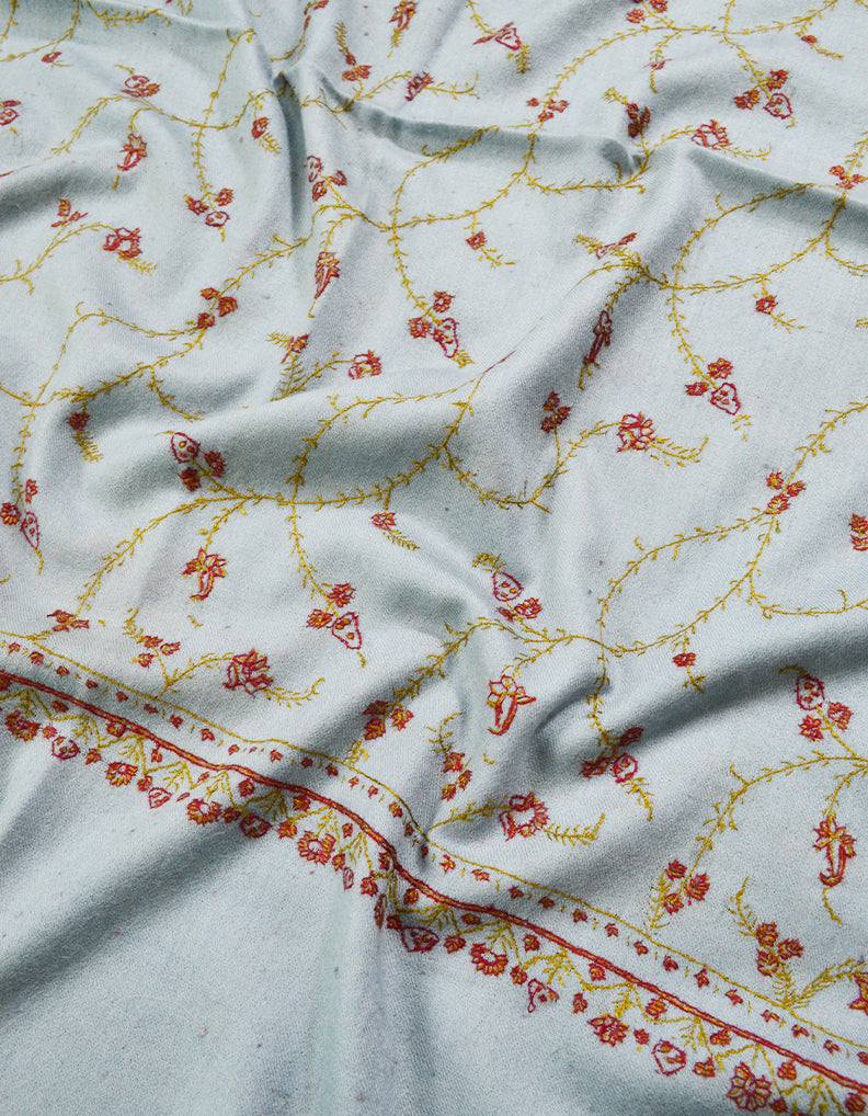 grey embroidery wool stole 0081