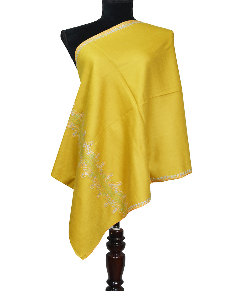 mustard embroidery wool stole 0082