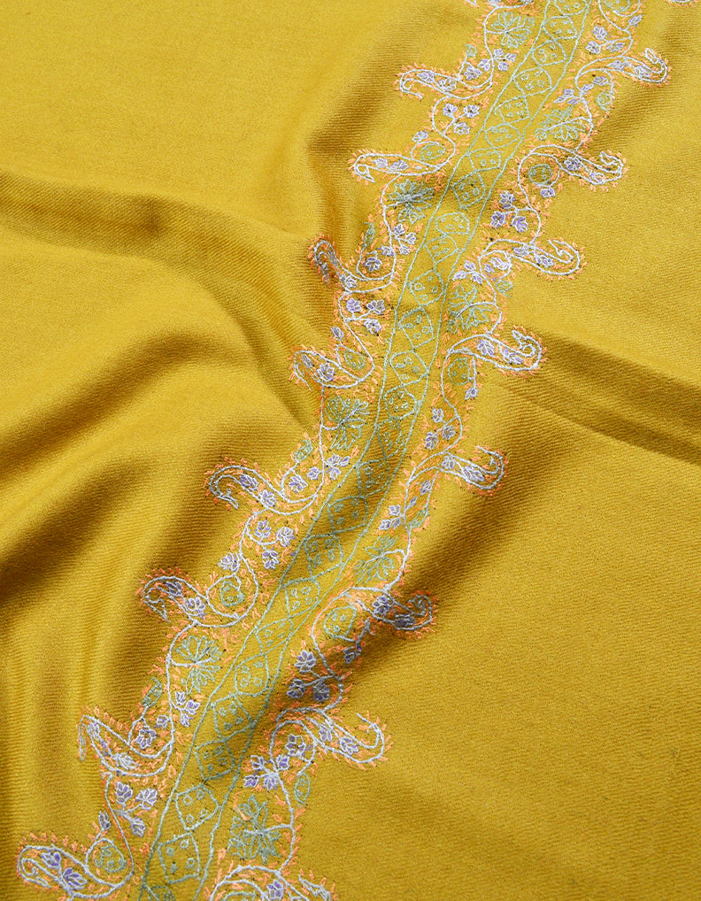 mustard embroidery wool stole 0082