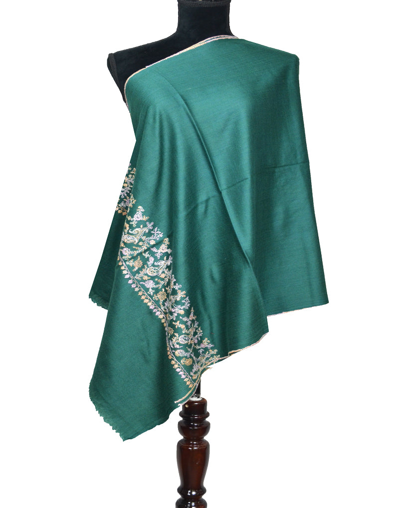 kelly green embroidery wool stole 0089
