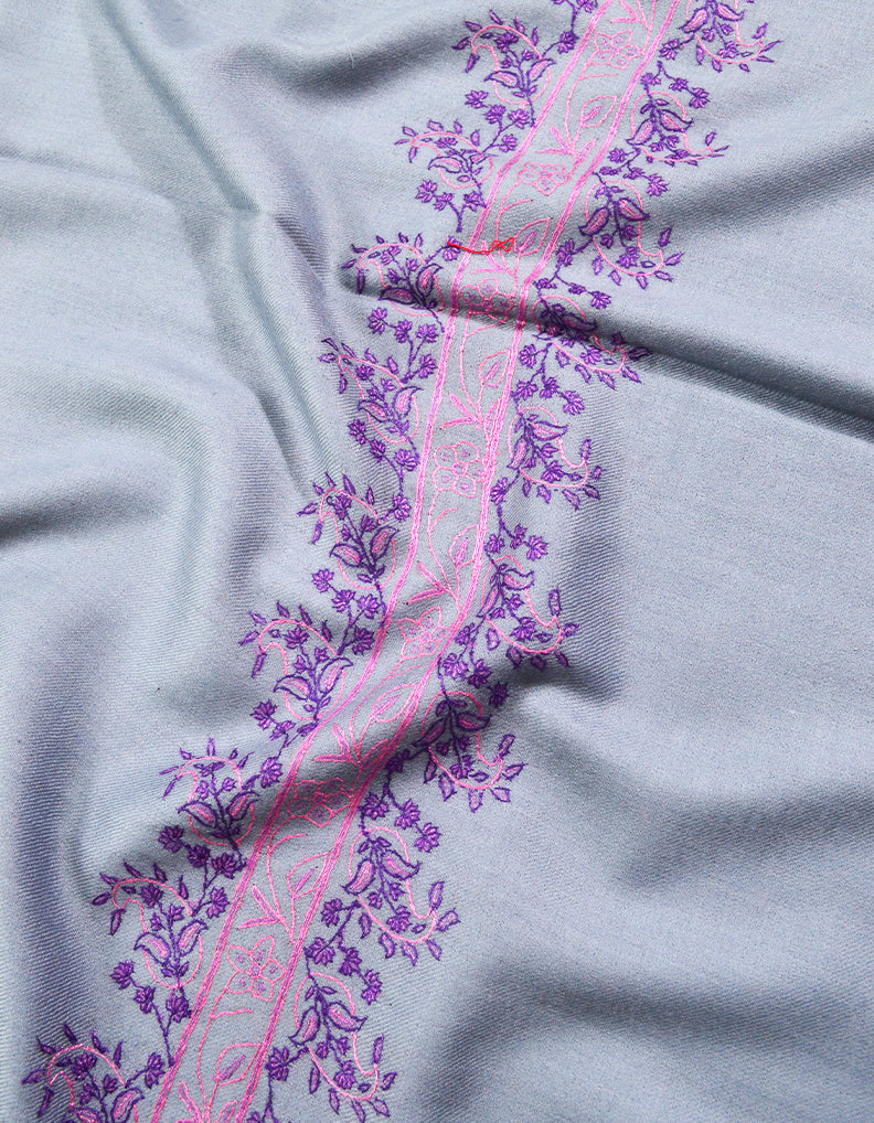 lavender embroidery wool stole 0091